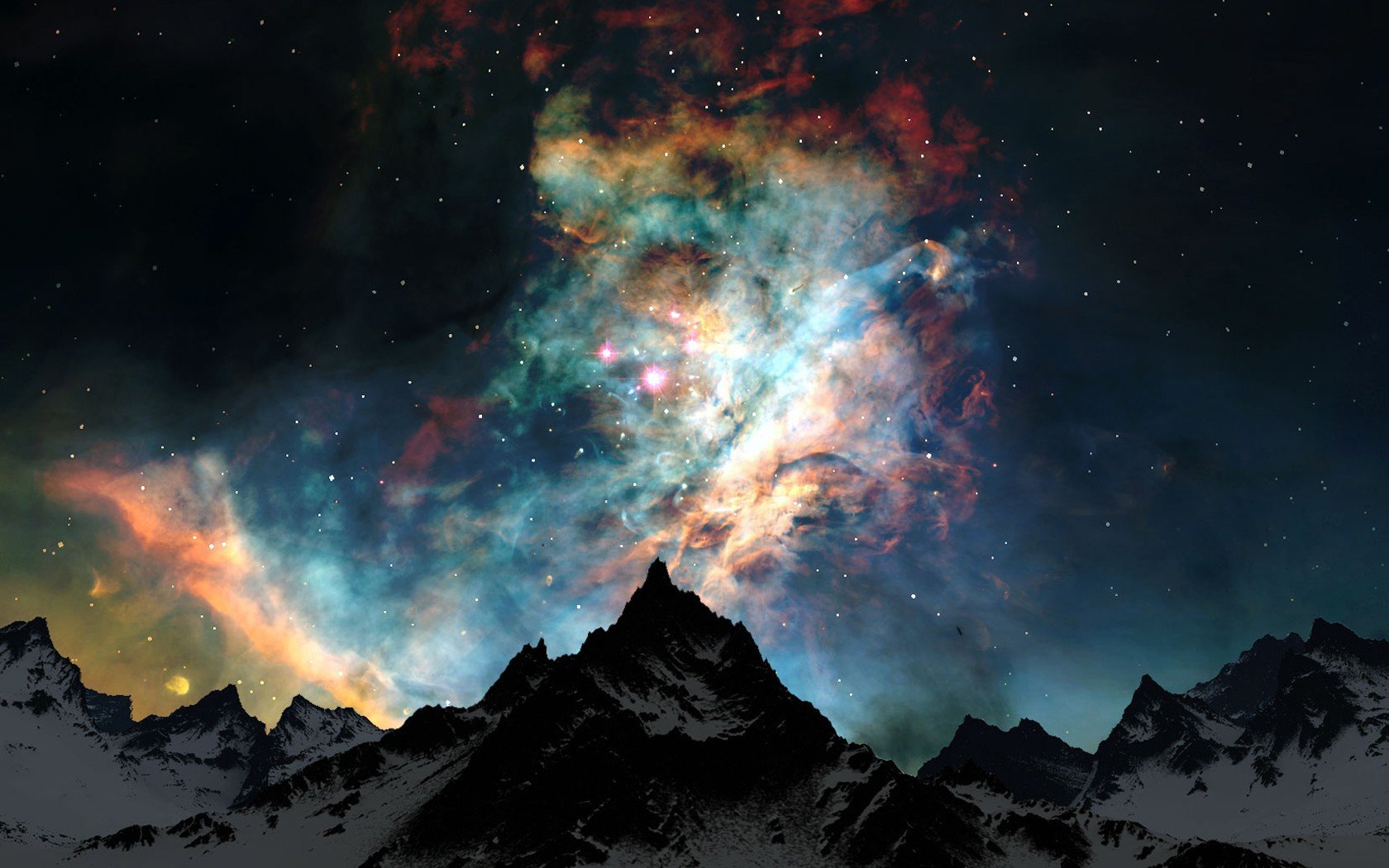 mountains, Clouds, Nature, Snow, Outer, Space, Night, Stars, Colors Wallpaper