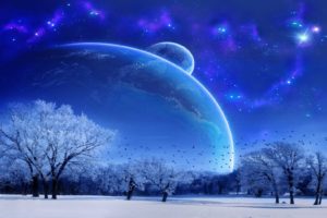 winter, Snow, Stars, Planets