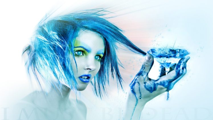 women, Blue, Eyes, Blue, Hair, Diamond, I, Must, Be, Dead HD Wallpaper Desktop Background