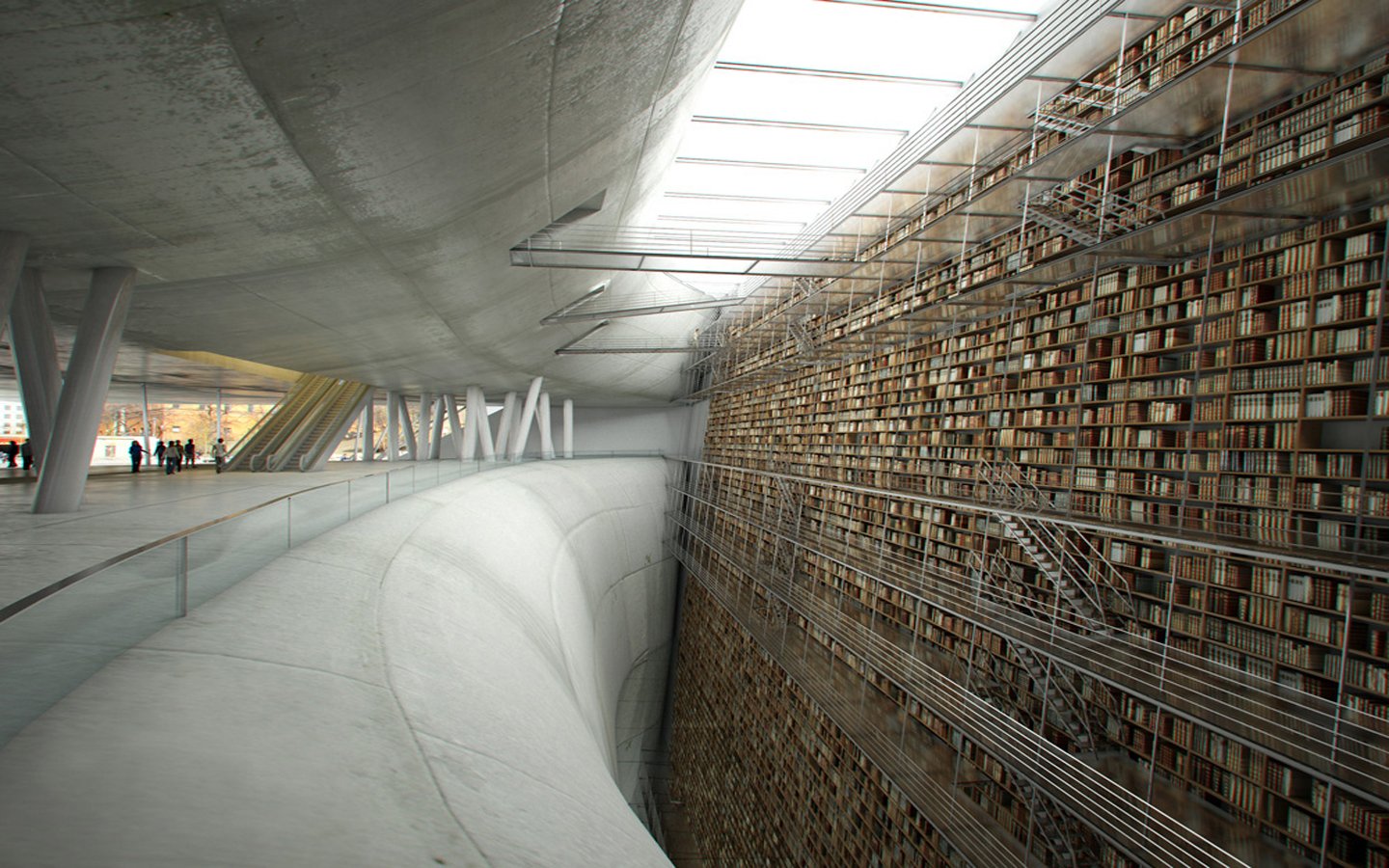 futuristic, Library, Cliffs, Books Wallpaper