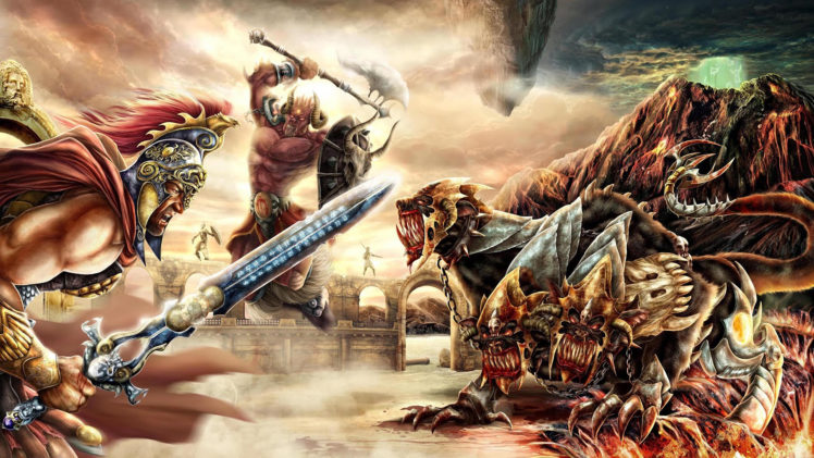 fantasy, Battle, War, Weapon, Sword, Axe, Hydra, Monster, Creature HD Wallpaper Desktop Background