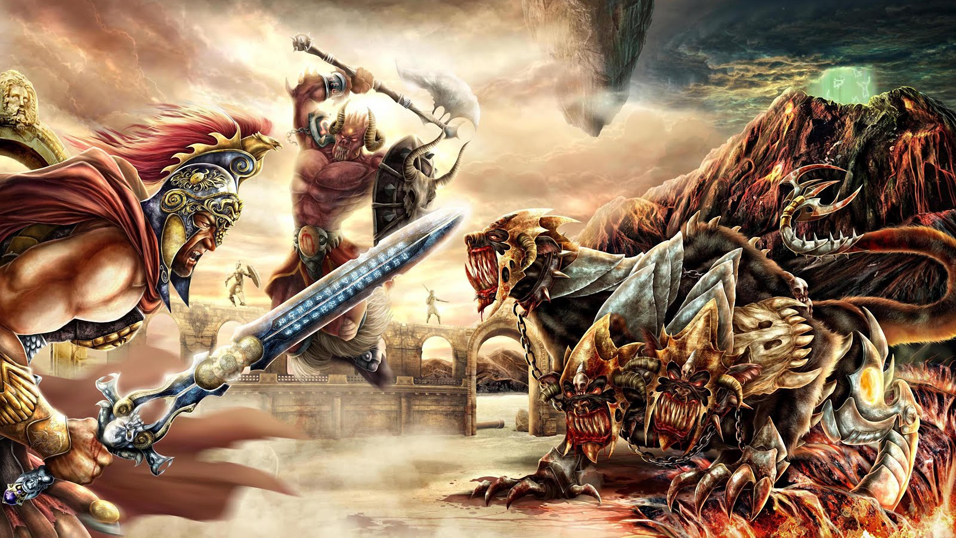 fantasy, Battle, War, Weapon, Sword, Axe, Hydra, Monster, Creature Wallpaper