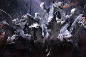 dark, Fantasy, Evil, Undead, Skeleton, Skull, Animals, Horses, Weapons, Sword, Trees, Forest, Horror, Scary, Creepy, Spooky, Halloween