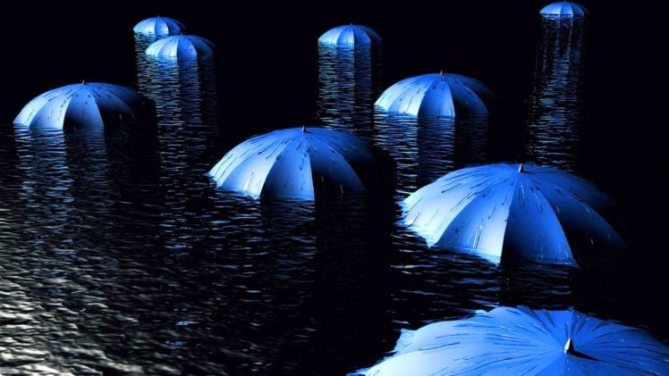 blue, Artistic, Umbrellas HD Wallpaper Desktop Background