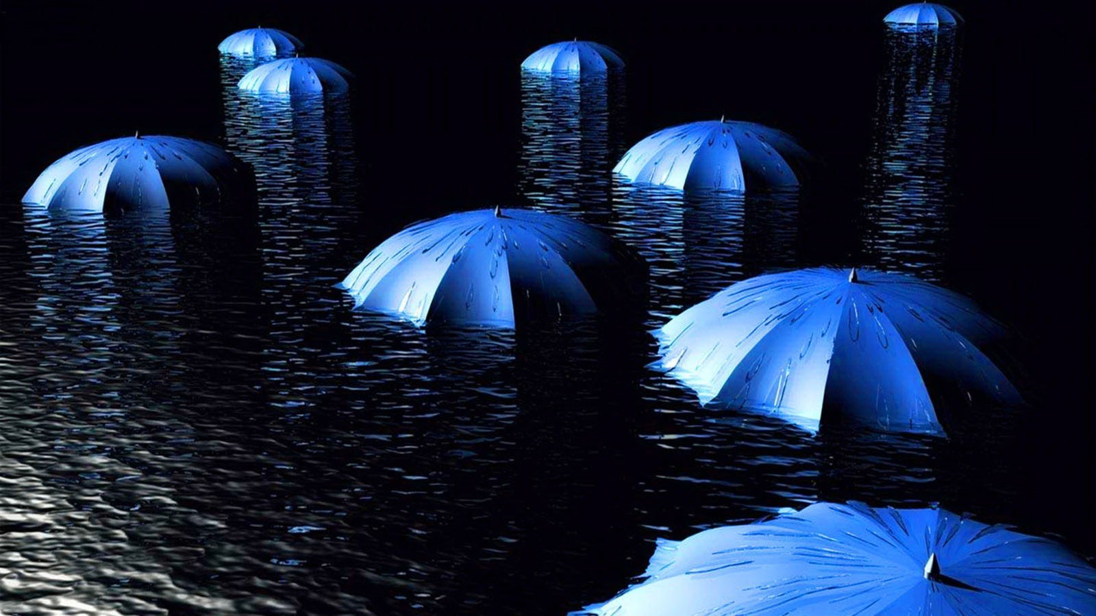 blue, Artistic, Umbrellas Wallpaper