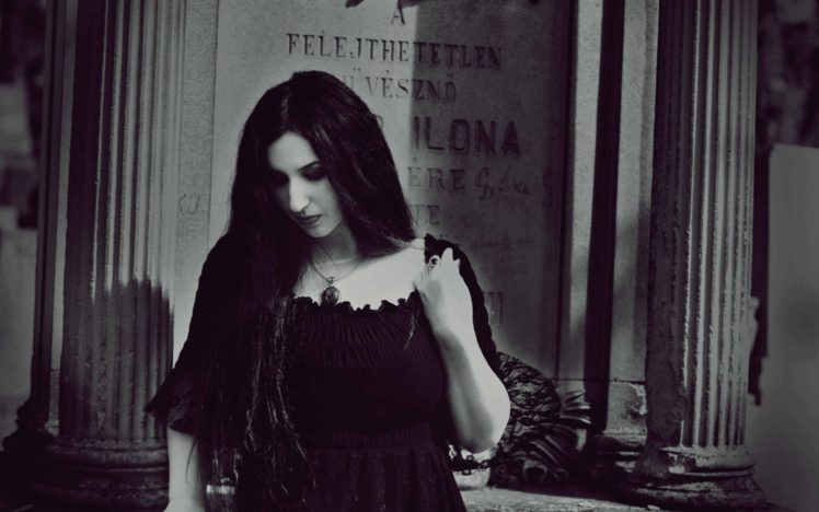 dark, Gothic, Cemetery, Grave, Mood, Sad, Sorrow, Women, Black, White, Brunette, Pale HD Wallpaper Desktop Background