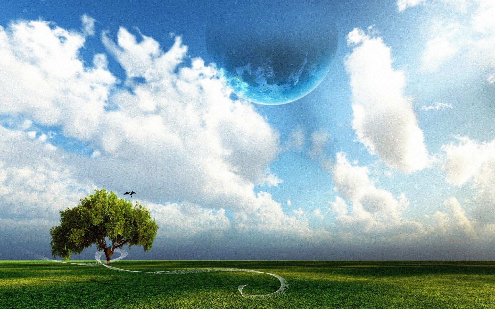 abstract, Clouds, Trees, Planets, Skyscapes Wallpaper