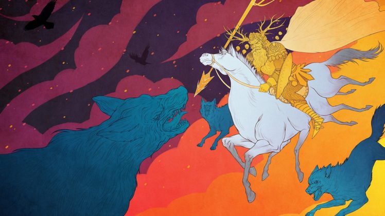 blue, White, Yellow, Pink, Birds, Purple, Horses, Odin, Wolves HD Wallpaper Desktop Background