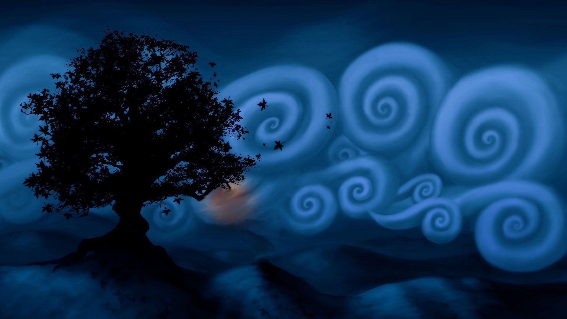 blue, Clouds, Trees, Photo, Manipulation Wallpaper