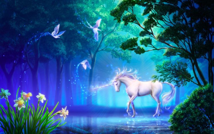 fantasy, Unicorn, Horse, Tree, Magic, Art, Flower HD Wallpaper Desktop Background