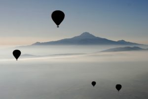 mountains, Nature, Silhouettes, Mist, Hot, Air, Balloons
