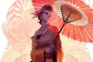 asian, Oriental, Fantasy, Art, Umbrella, Women