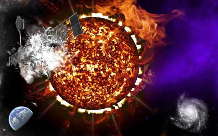 sun, Outer, Space, Fire, Satellite HD Wallpaper Desktop Background