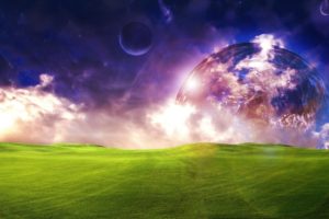 abstract, Planets, Grass, Hills, Dreamy