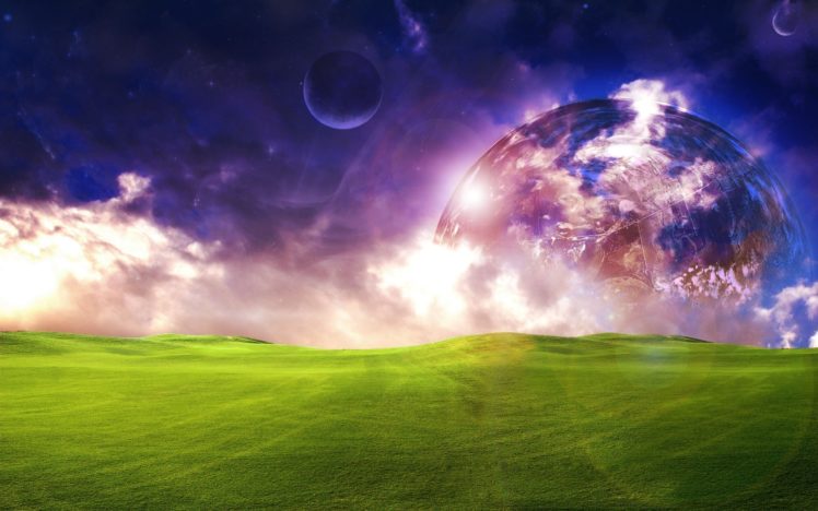 abstract, Planets, Grass, Hills, Dreamy HD Wallpaper Desktop Background