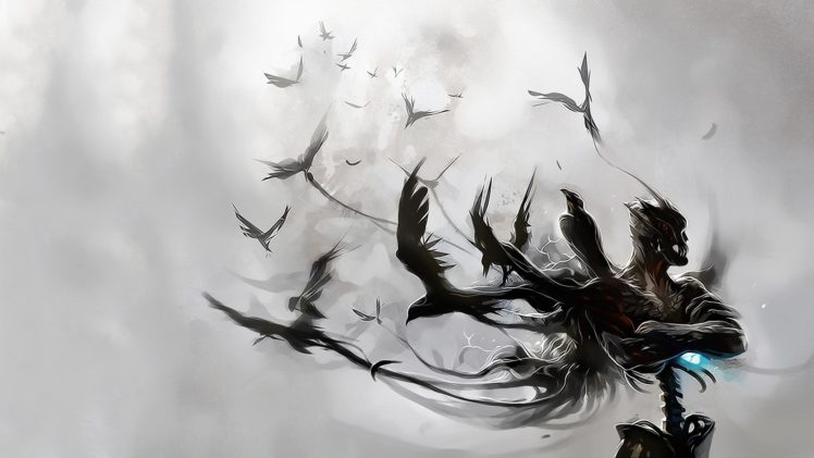 abstract, Birds, White, Background, Raven HD Wallpaper Desktop Background