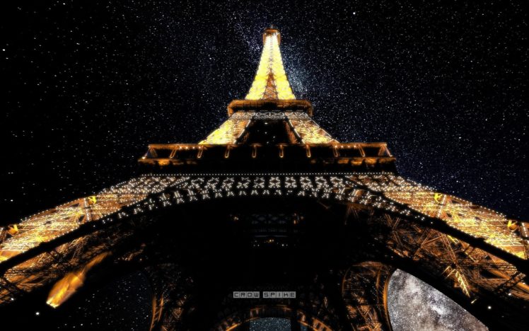 eiffel, Tower, Paris, Lights, Tower, Stars, France, Photo, Manipulation, Deep, Space HD Wallpaper Desktop Background