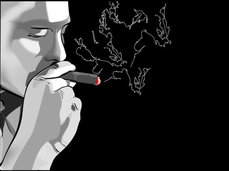 smoking, Smoke, Drawings, Closed, Eyes, Selective, Coloring, Cigars, Black, Background HD Wallpaper Desktop Background
