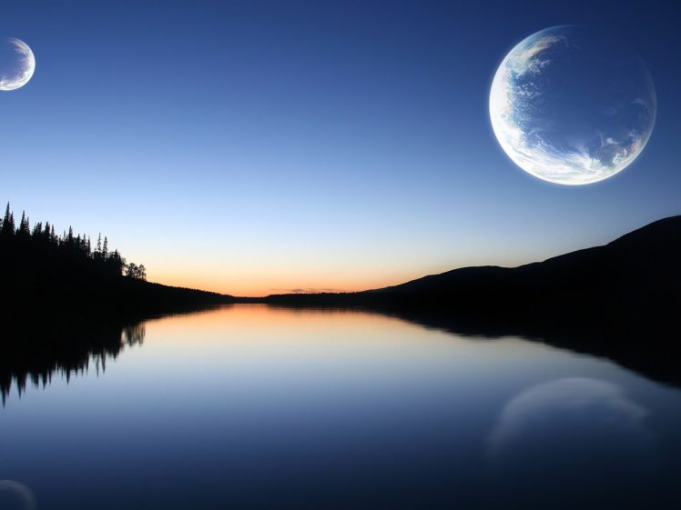 landscapes, Moon, Blue, Skies HD Wallpaper Desktop Background