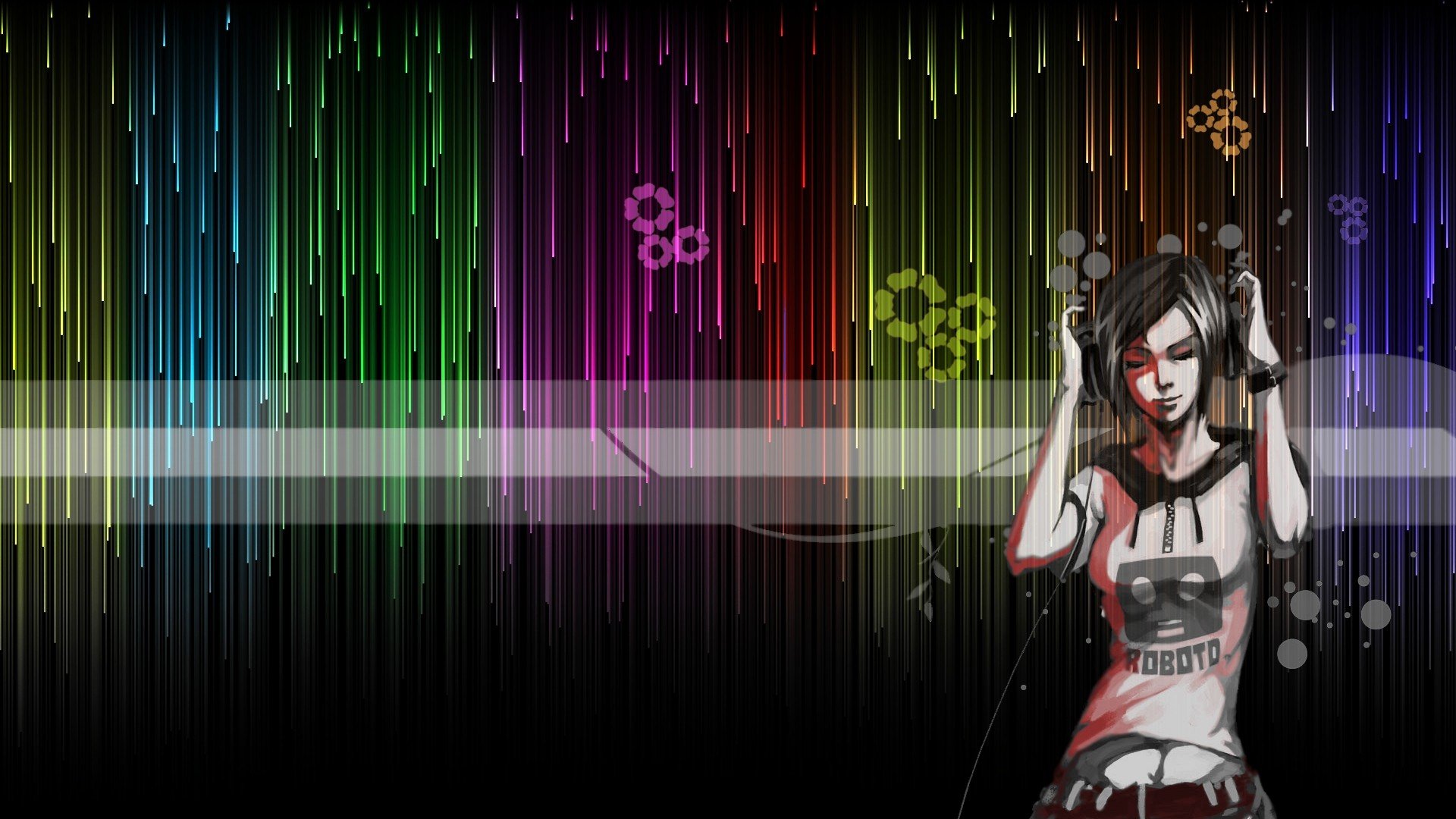 headphones, Music, Flowers Wallpaper