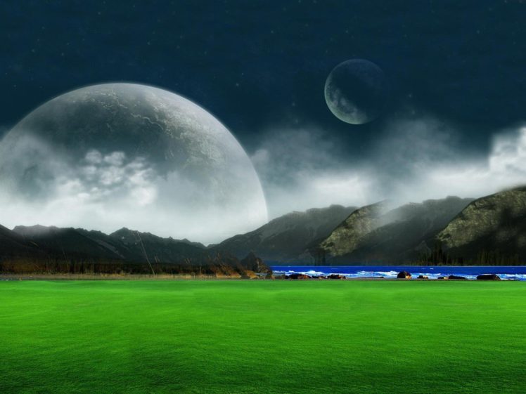 landscapes, Moon, Green, Fiel HD Wallpaper Desktop Background