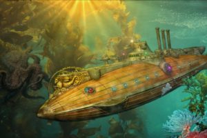 steampunk, Punk, Sci, Fi, Vehicles, Submarine, Ocean, Art, Fantasy, Underwater
