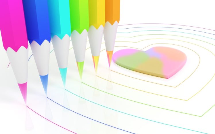 cgi, Rainbows, Hearts, Chromatic, Pencils, Colors, K3, Studio HD Wallpaper Desktop Background