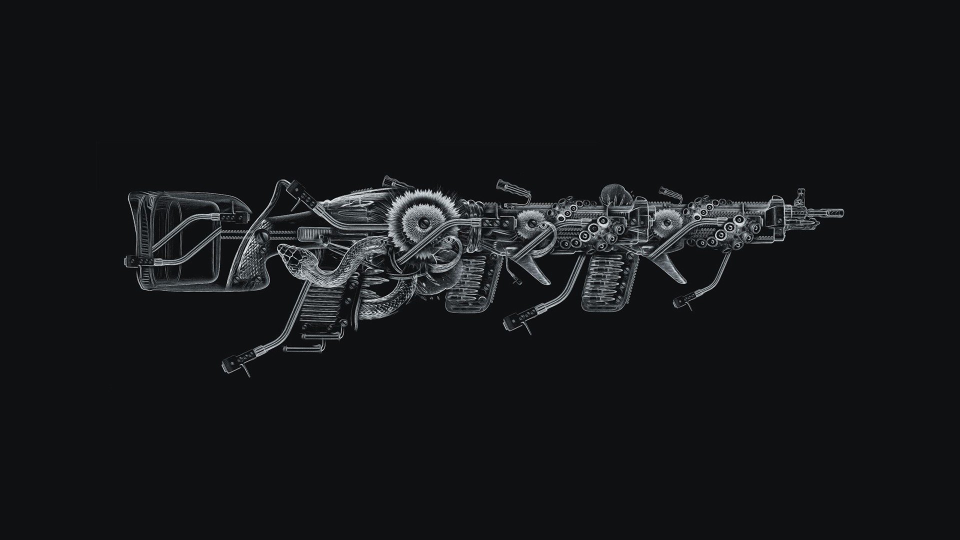 black, Guns, Flowers, Tentacles, Snakes, Octopuses, Turntables, Ammunition, Photo, Manipulation, Nicolas, Obery Wallpaper