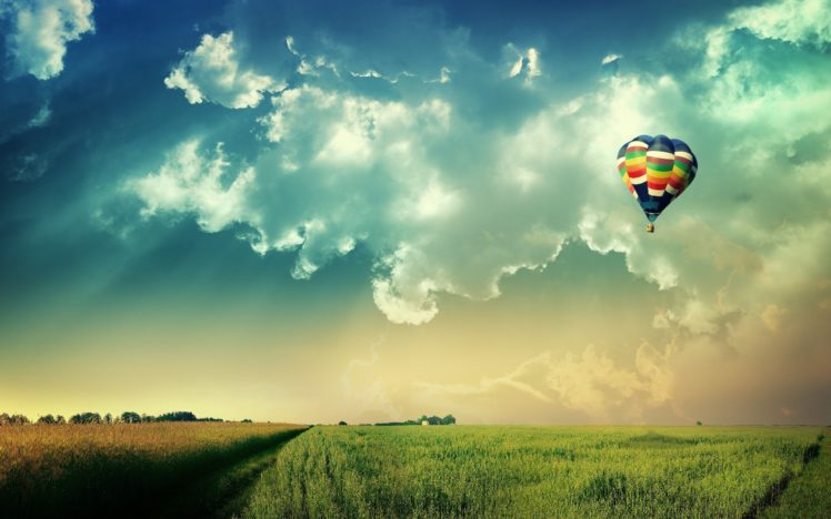 clouds, Nature, Grass, Fields, Fly, Hot, Air, Balloons