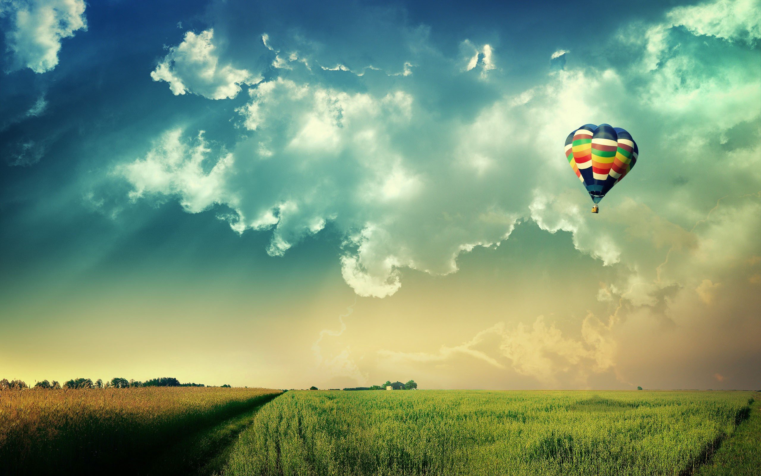 clouds, Nature, Grass, Fields, Fly, Hot, Air, Balloons Wallpaper