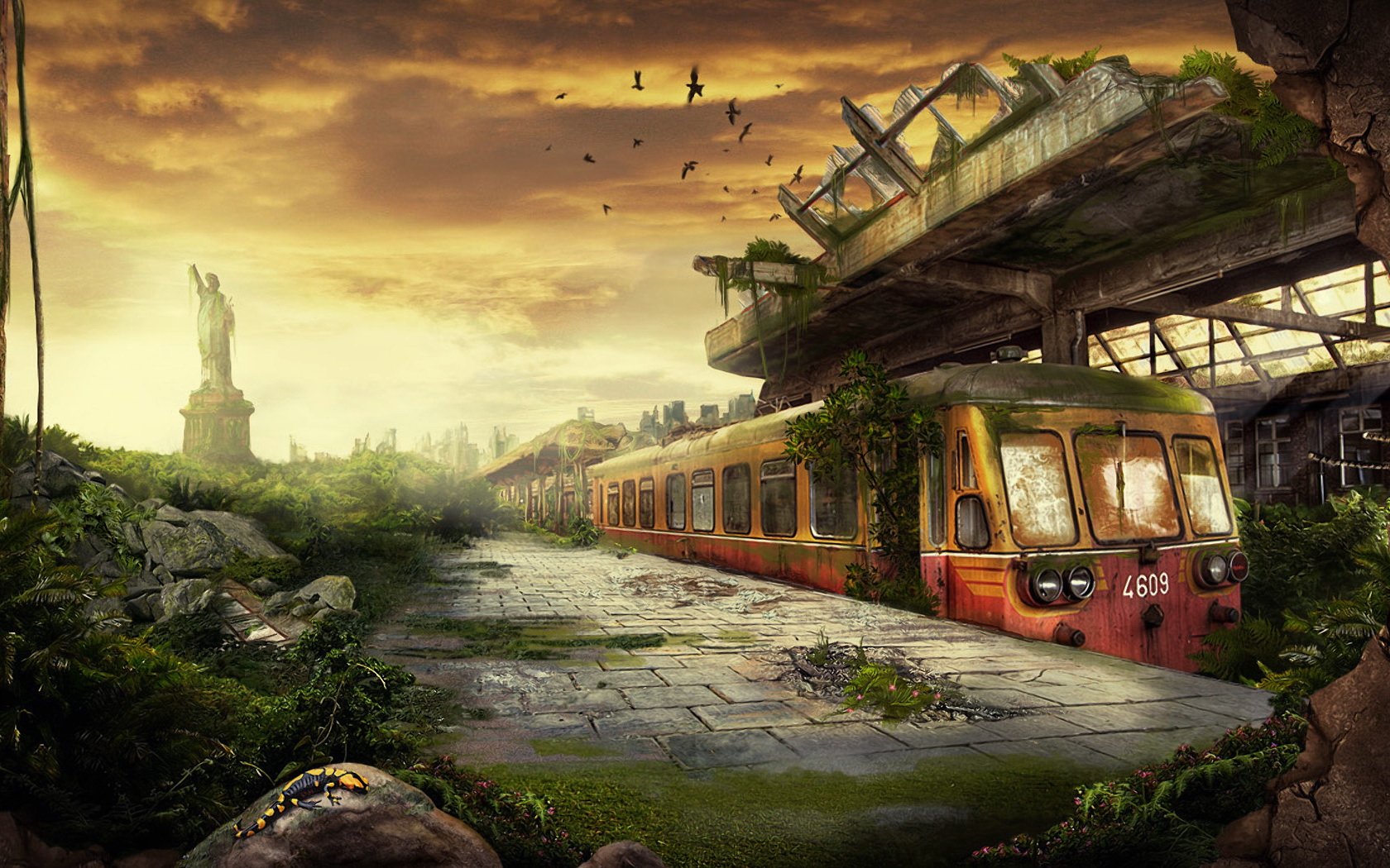 post apocalyptic, Trains Wallpaper
