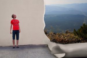 wall, Men, Scenic, Photo, Manipulation, Torn, Paper, Men, With, Glasses, Looking, Up