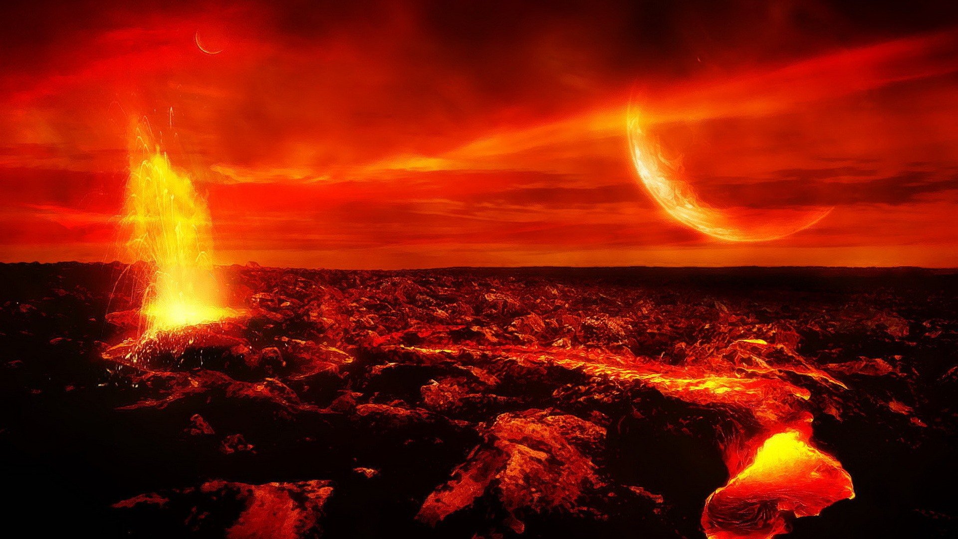 flames, Outer, Space, Planets, Fire Wallpaper