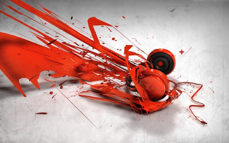 red, White, Orange, Splashes, Headsets HD Wallpaper Desktop Background