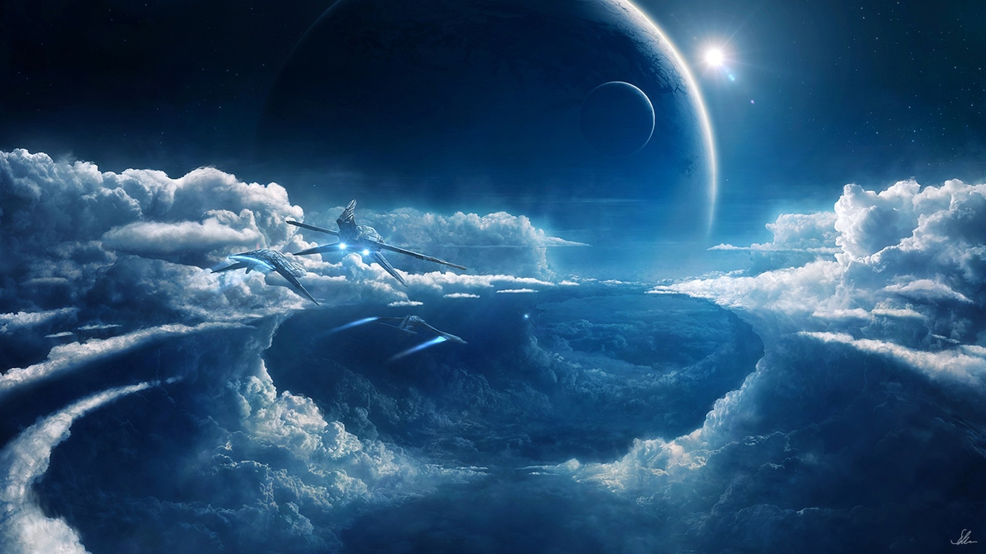 Sci Fi Science Futuristic Spaceship Spacecraft Sky Clouds