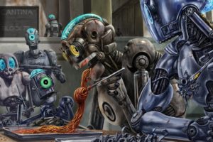 robot, Eating, Spaghetti, Sci, Fi