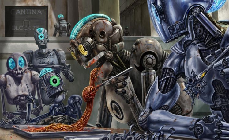 robot, Eating, Spaghetti, Sci, Fi HD Wallpaper Desktop Background