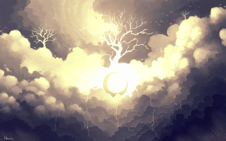 clouds, Trees, White, Fantasy HD Wallpaper Desktop Background