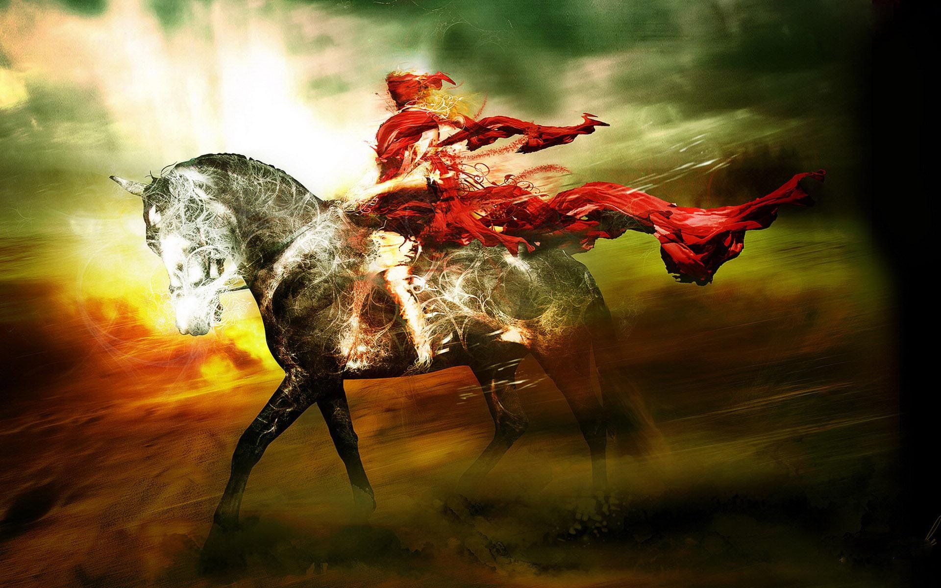 the, Rider, In, Red,  , Scrawl, Horse Wallpaper