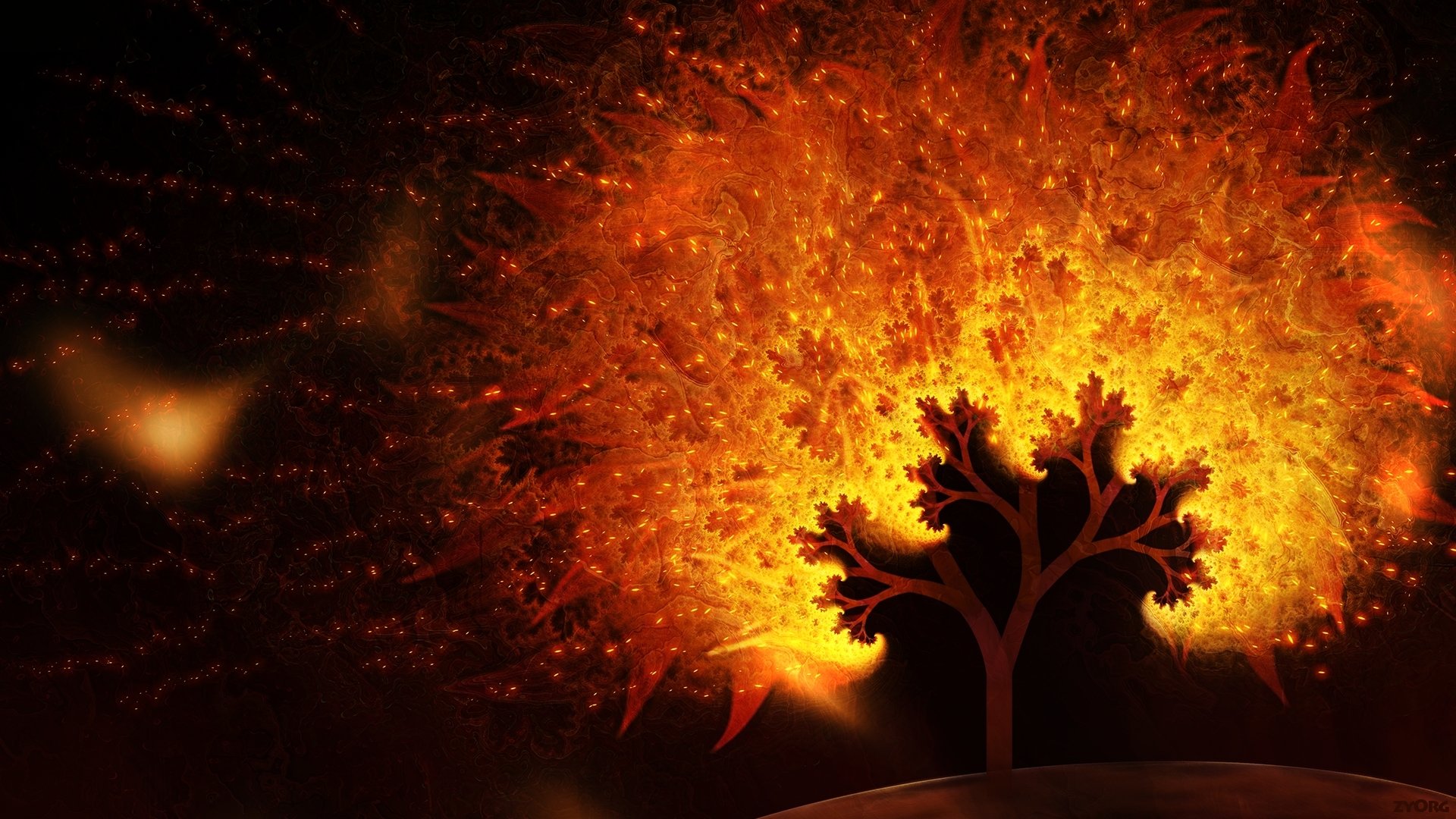 abstract, Flames, Trees, Fractals, Sparks, Artwork Wallpaper