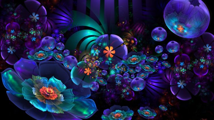 fractal, Flower, Neon, Abstract HD Wallpaper Desktop Background
