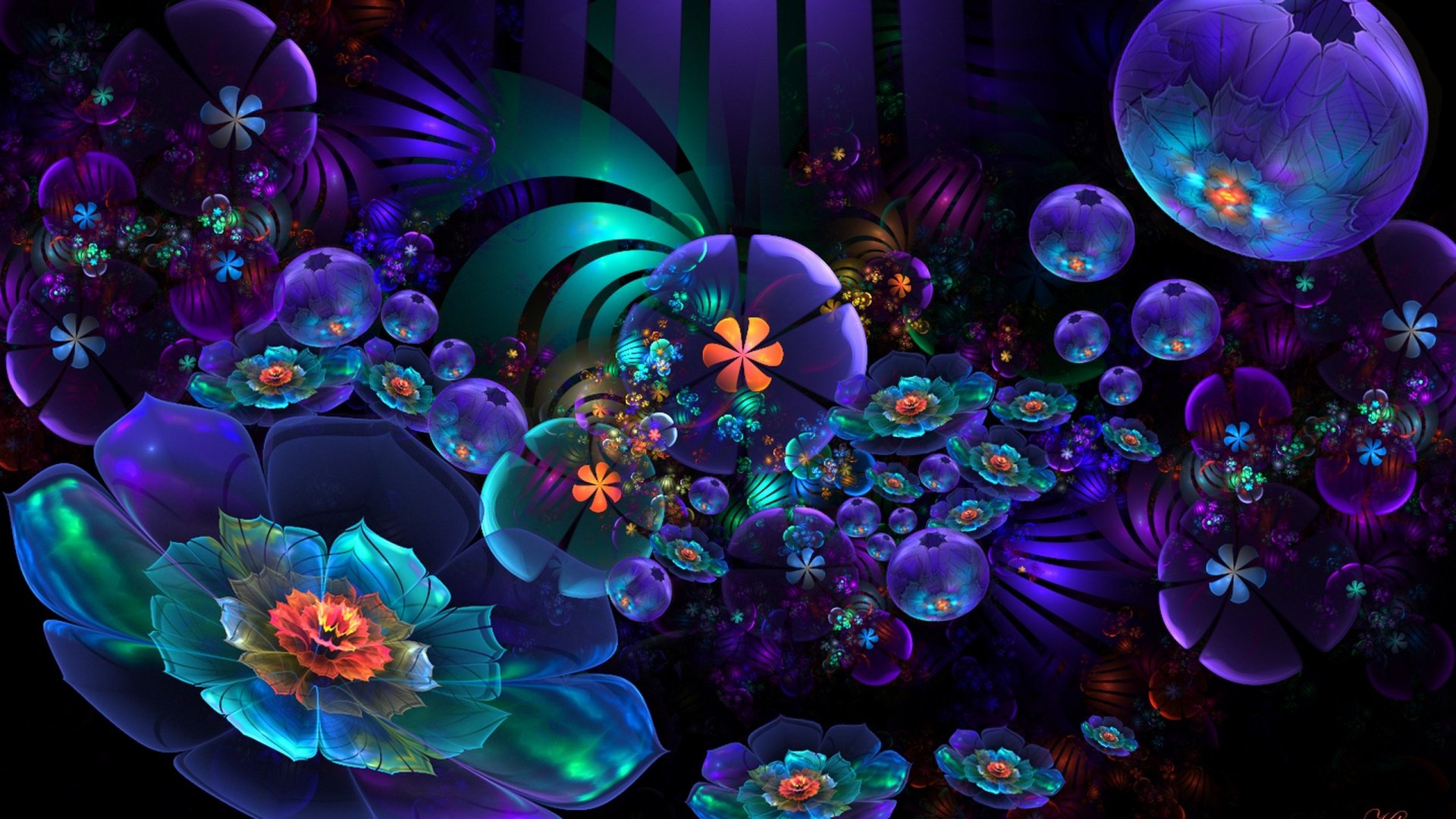 fractal, Flower, Neon, Abstract Wallpaper