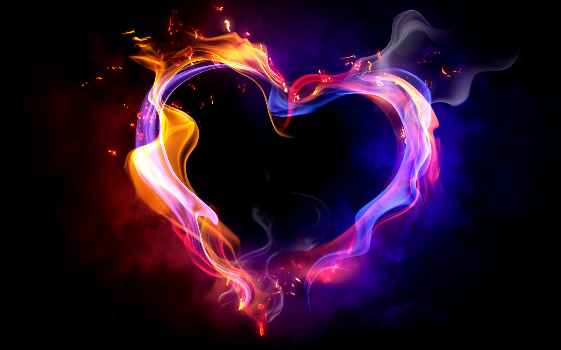 fire, Smoke, Hearts, Black, Background Wallpaper