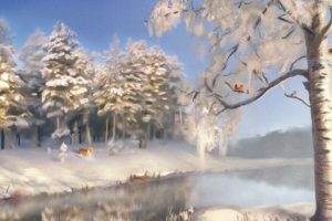 winter, Painting, Art, Trees, Nature