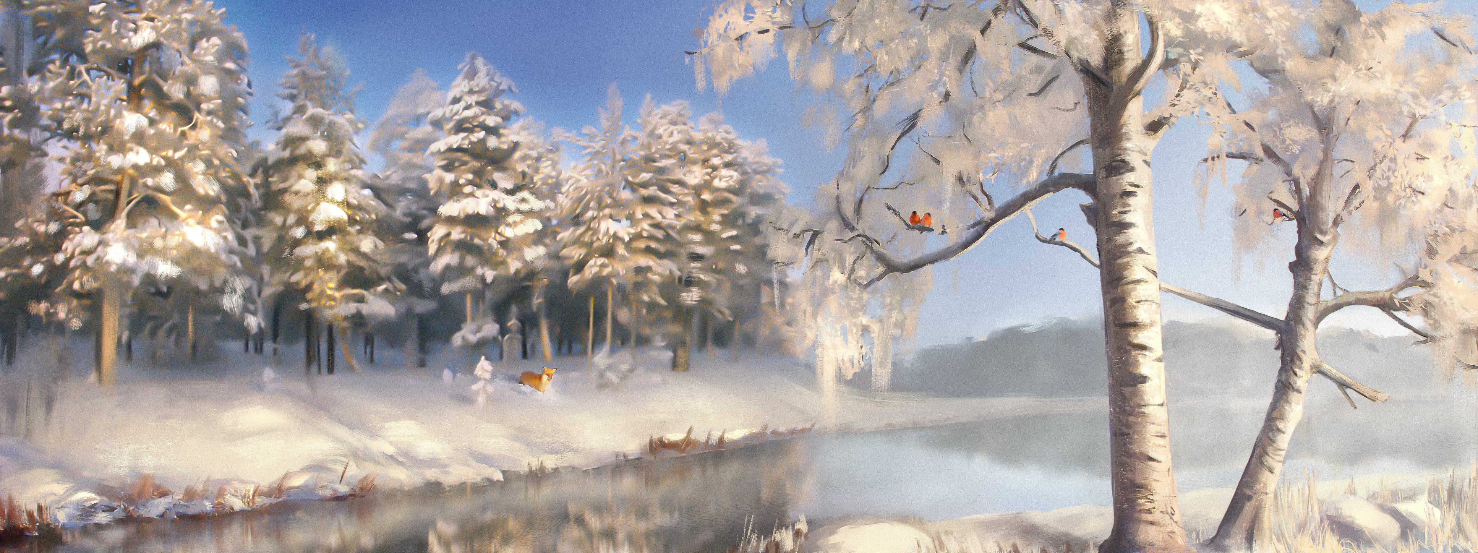 winter, Painting, Art, Trees, Nature Wallpaper