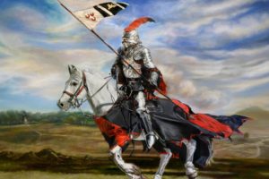 armor, Art, Pennant, Javelin, Jumping, Armor, Knight, Fantasy