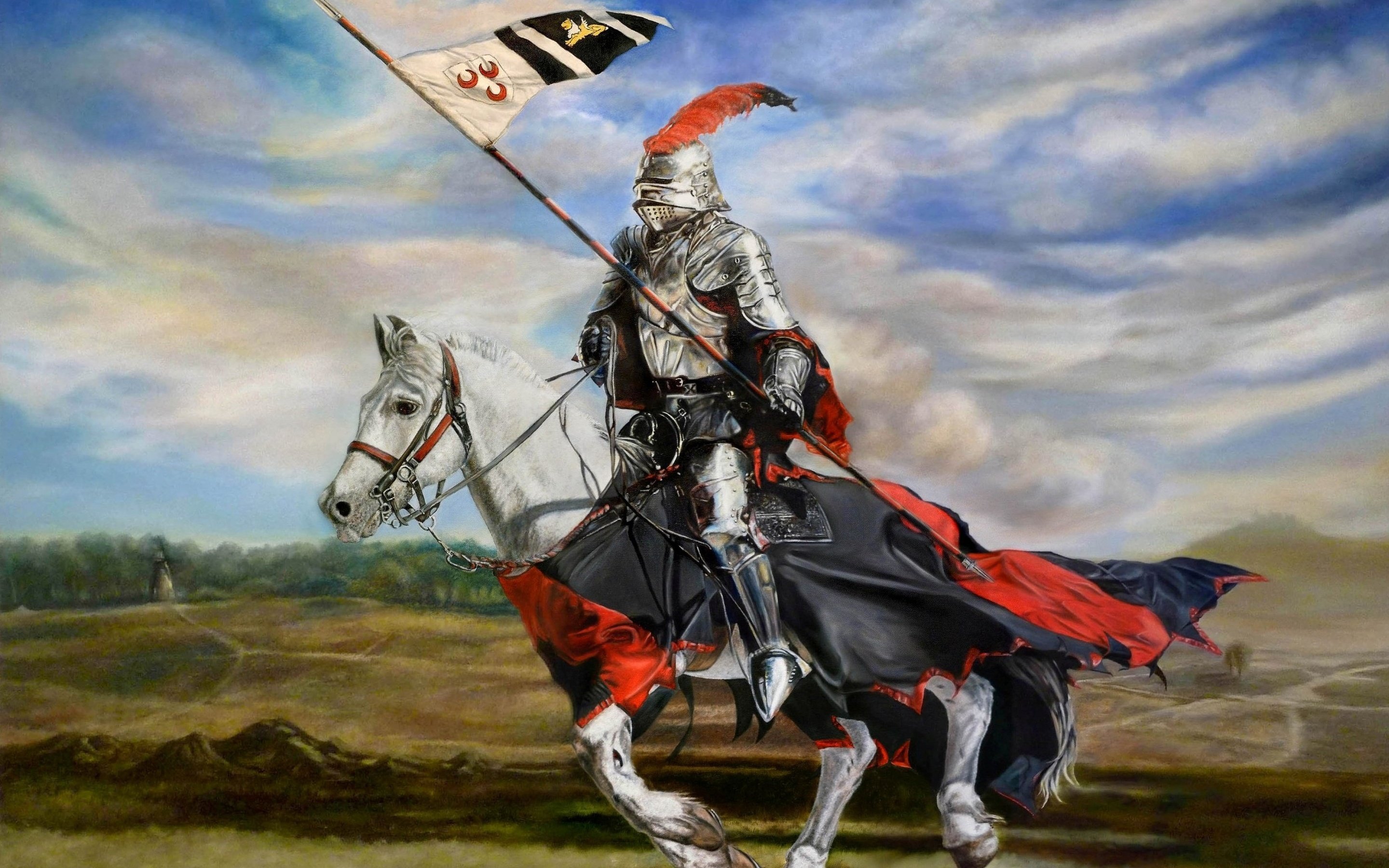 armor, Art, Pennant, Javelin, Jumping, Armor, Knight, Fantasy Wallpaper
