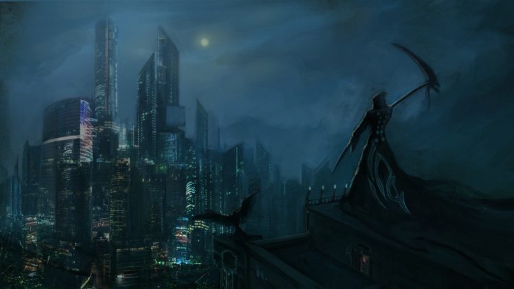 fantasy, Grim, Reaper, Cityscape, Artwork HD Wallpaper Desktop Background