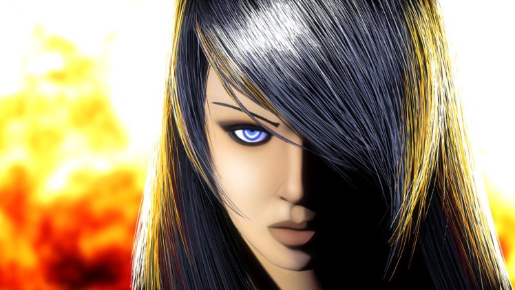 girl, Eyes, Hair, Lips, Blue, Eyes, Art, Face HD Wallpaper Desktop Background
