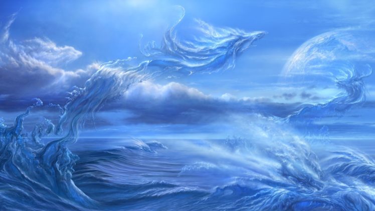 kazamasa, Uchio, Sea, Planet, Splashing, Waves, Art, Dragons, Ucchiey HD Wallpaper Desktop Background